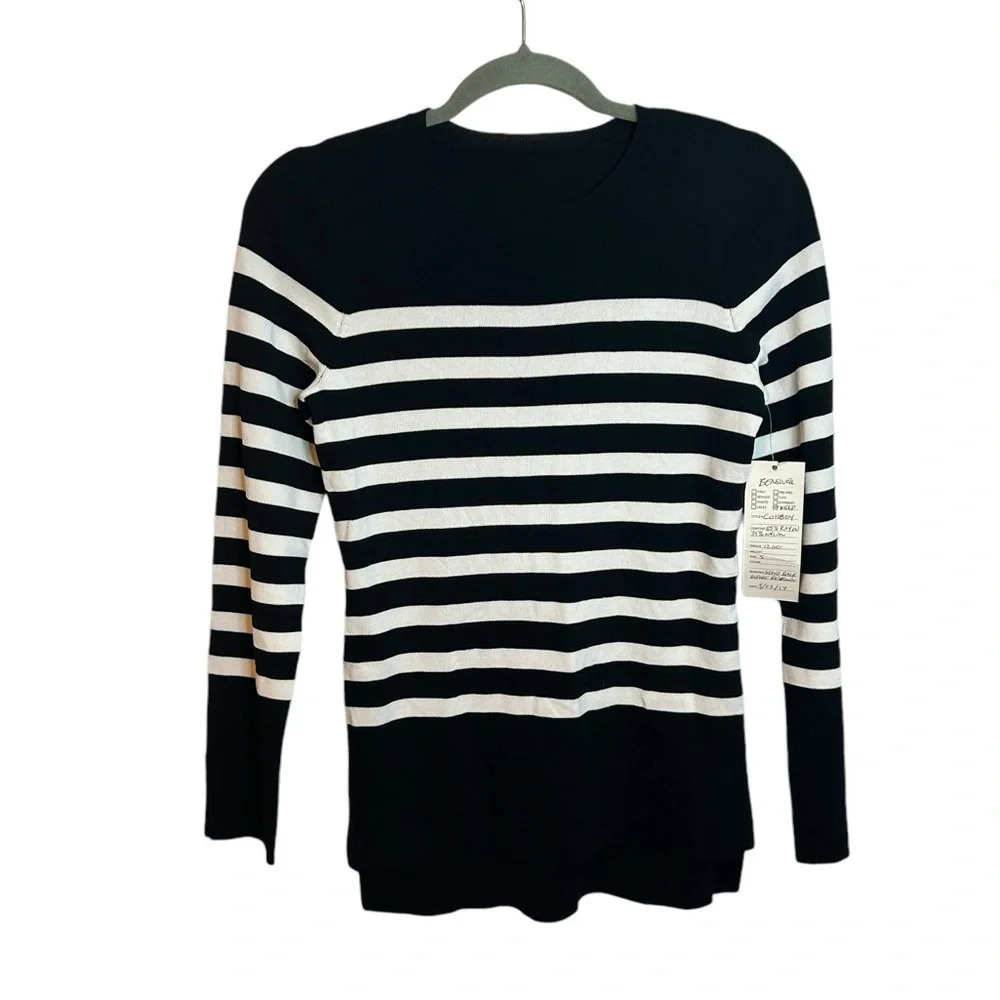 NWT Cyrus Black & White Striped Crewneck Sweater